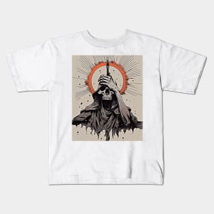 Monochrome Illustration of Skull Kids T-Shirt